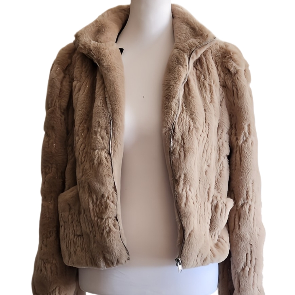 Women's Tan Faux Fur Jacket - Picture 4 of 4